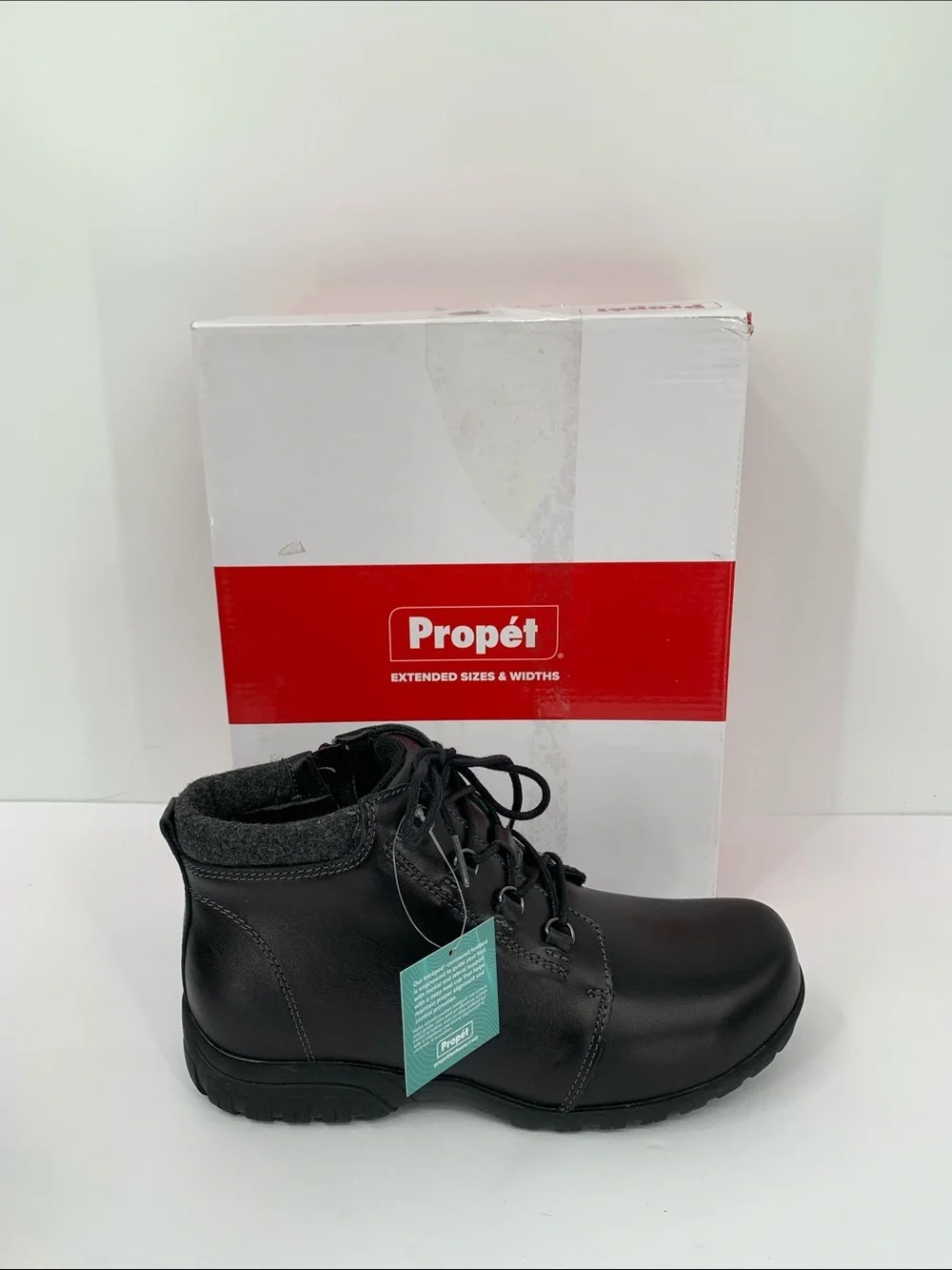 Propet Delaney ankle boots shoe zipper black leather lace-up women new 9 WIDE 9W